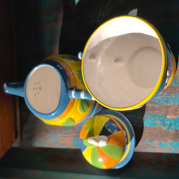 Cute Floral Blue & Yellow Ceramic Teapot Set